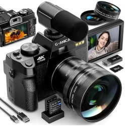 G-Anica 48MP 4K Digitalkamera für Fotografie und Vlogging - 16X Zoom, 180° Flip Screen, 52mm Makroobjektiv