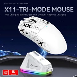 ATTACK SHARK X11 Leichte drahtlose Gaming-Maus mit RGB-Ladebasis, 2.4G/USB-C-Kabel/BT 3-Modus, 22K DPI, PAW3311-Sensor