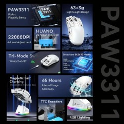 ATTACK SHARK X11 Leichte drahtlose Gaming-Maus mit RGB-Ladebasis, 2.4G/USB-C-Kabel/BT 3-Modus, 22K DPI, PAW3311-Sensor