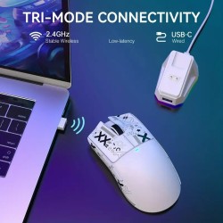 ATTACK SHARK X11 Leichte drahtlose Gaming-Maus mit RGB-Ladebasis, 2.4G/USB-C-Kabel/BT 3-Modus, 22K DPI, PAW3311-Sensor